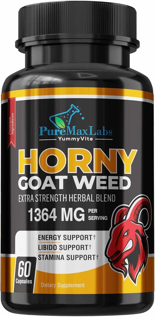 Hory Goat Weed תוספת כוח w. Maca, L-Arginine, גיינסנג, Boost Performance, Stamina, Energy, non-GMO, 60 קפסולות
