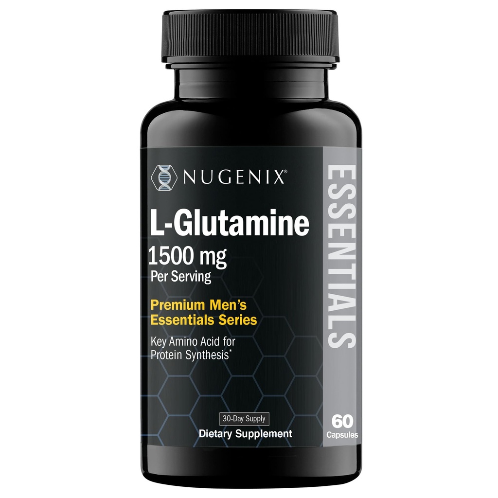 Nugenix Essentials L-Glutamine, 1500 מ"ג 100% הבוטני L-Glutamine Amino Acid, סינתזה חלבונים, תמיכה בתפקוד התאי, 60 קפסולות