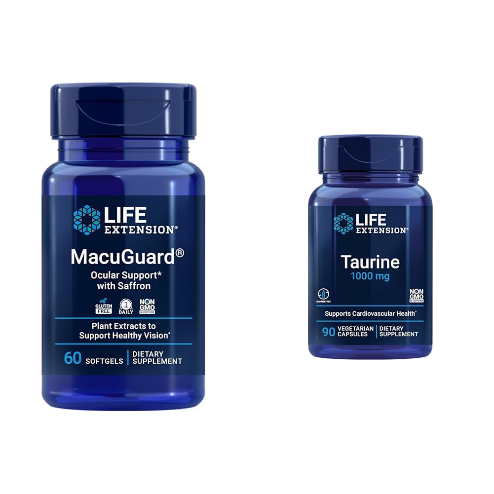 Life Extension MacuGuard Eye Health Supplement with Saffron & Taurine Heart קפסולות Bundle