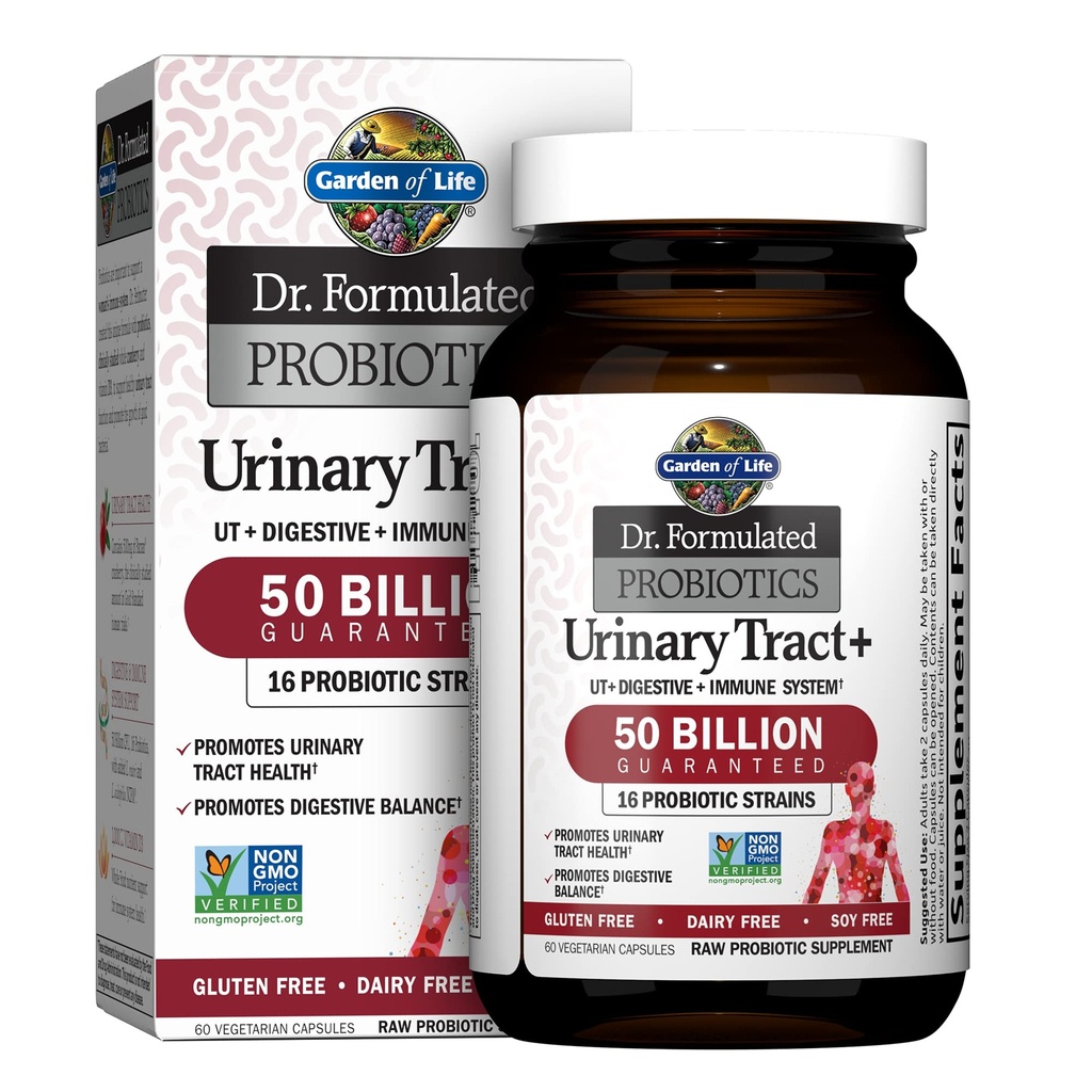 גן החיים ד"ר פורמולה Probiotics Urinary Tract+ - Acidophilus Probiotic with Pacran Cranberry for Urinary Tract Health, Digest - Gluten, Milk and Soy Free - 60 קפסולות צמחוניות