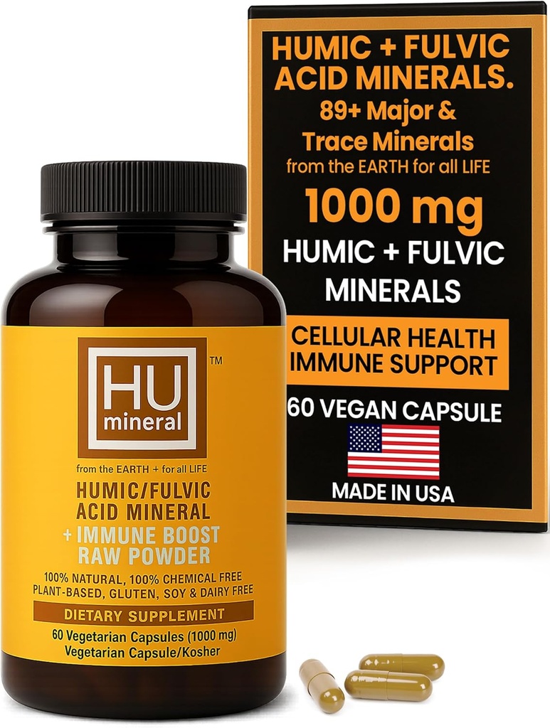 Humic & Fulvic Acid תוספי קפסולות - תוספי מזון מבוסס צמחי אורגני Fulvic עם Fulvic-Humic מינרלים תערובת עבור Detox & Absorption 60 ct