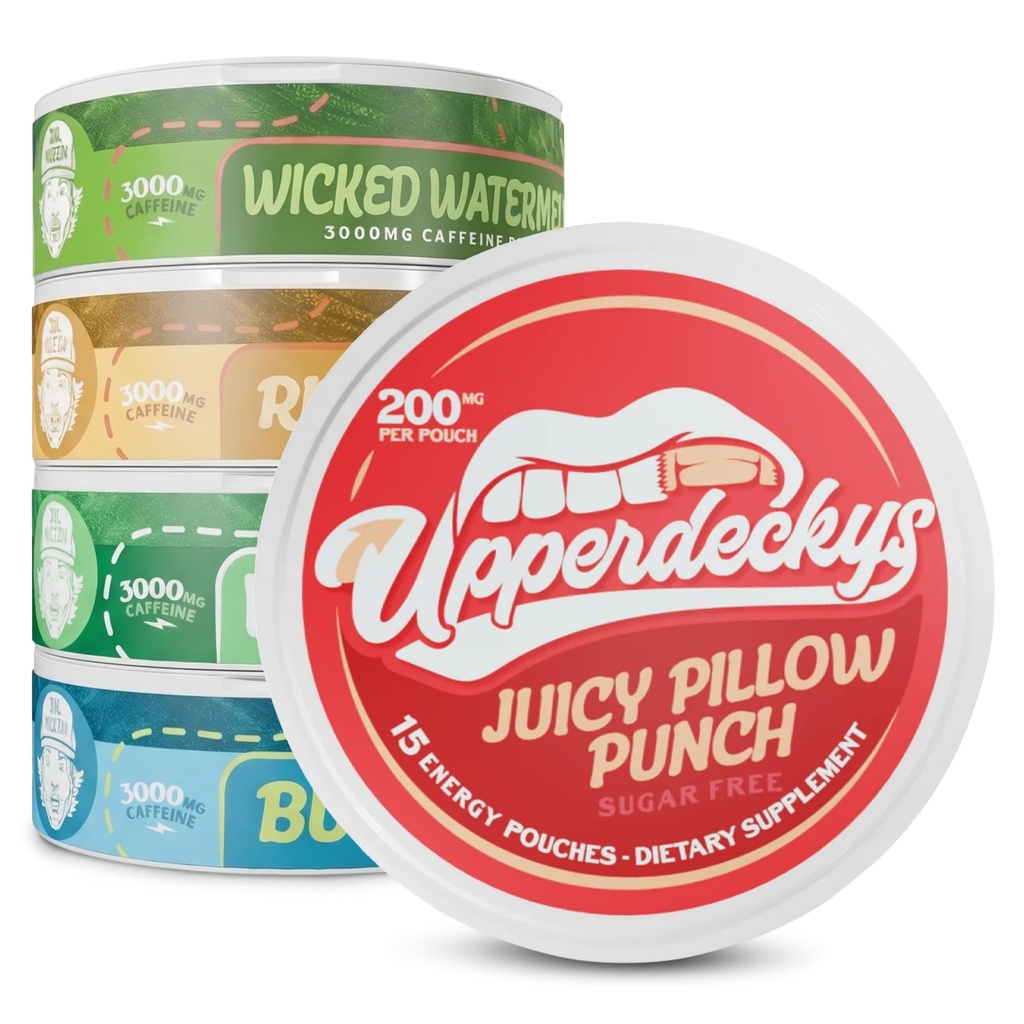 Upperdeckys Caffeine Energy Pouches - תוספת של 200 מ"ג Caffeine עבור אנרגיה להתמקד - Multi-Pack Nicotine חינם התעמלות תוספי עבור גברים ונשים - No Jitter & Dip אלטרנטיבי - 5 Pack