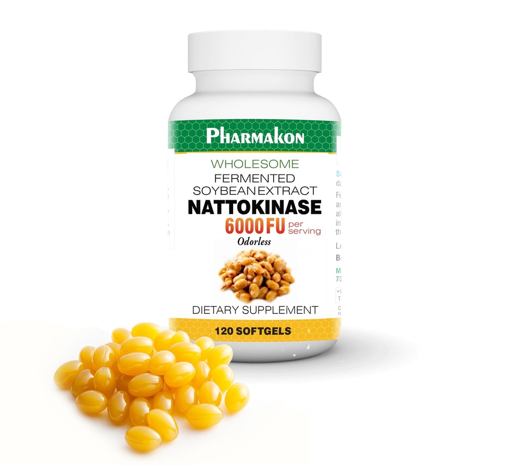 PHARMAKON Natural Nattokinase Organic Fermented Soybean Extract, 6000 FUs לשרת