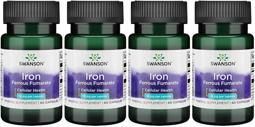 Swanson Iron (Ferrous Fumarate) - תוסף מינרלים לקידום תמיכה באנרגיה - High-Concentration Formula Assists in Oxygen Delivery & Fatty Acid Metabolism 60 Sgels (4 Pack)