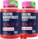 Creatine Monohydrate חניכיים עבור נשים וגברים, טאורין & B6, Chewable Creatina Pre Workout חניכיים עבור Max כוח וצמיחה שרירים, אנרגיה, אנדורנס, קריטין עבור גברים ונשים - 2 בקבוקים