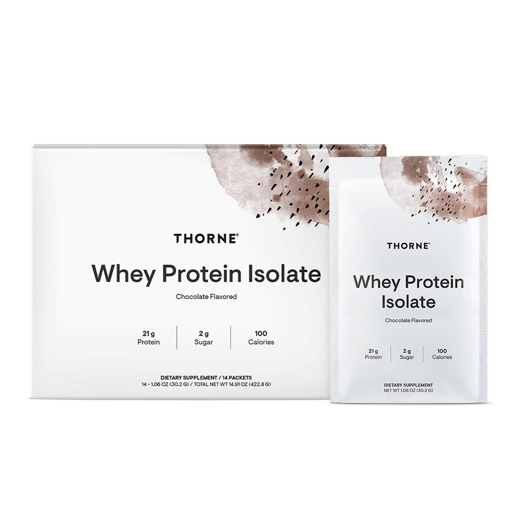 THORNE - Whey Protein Isolate - Balanced Amino Acids פרופיל עם BCAAs - 21 גרמות של קל לעיכול אבקת חלבון Whey - NSF מוסמך עבור ספורט - שוקולד - Gluten & Soy-Free - 14 Packets