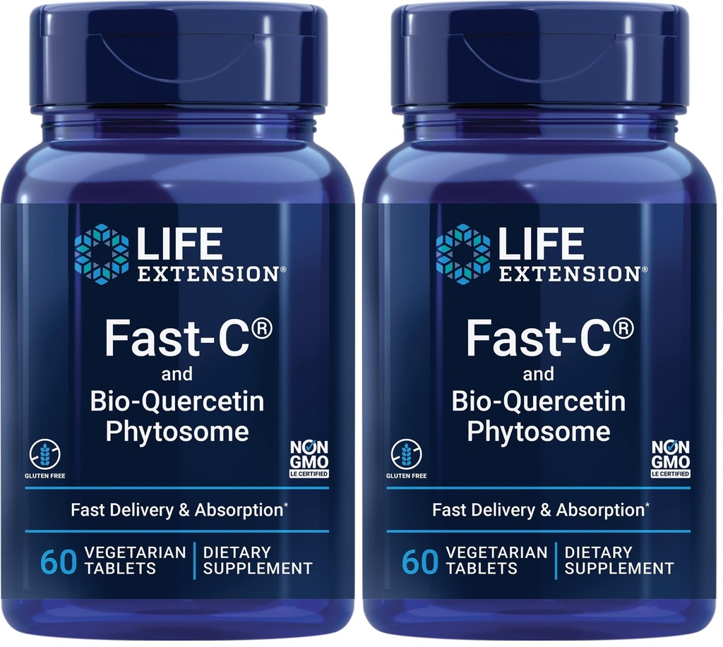 Life Extension-C & Bio-Quercetin Phytosome - משלוח מהיר & Absorption ויטמין C תוספת לתמיכה אופטימם Immune - Gluten-Free, non-GMO, Vegetarian - 60 טבליות (Pack of 2)