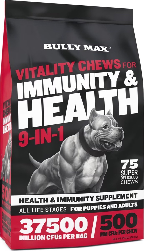בולי מקס צ'אוס ו- Multivitamin מתייחס לכלבים Puppy & Adults - 75 צ'יפס רך, תוספי כלבים ווויטמינים עבור All Breeds - Skin, Coat, Brain, Heart, Digestive Health, Immunity, תמיכה משותפת