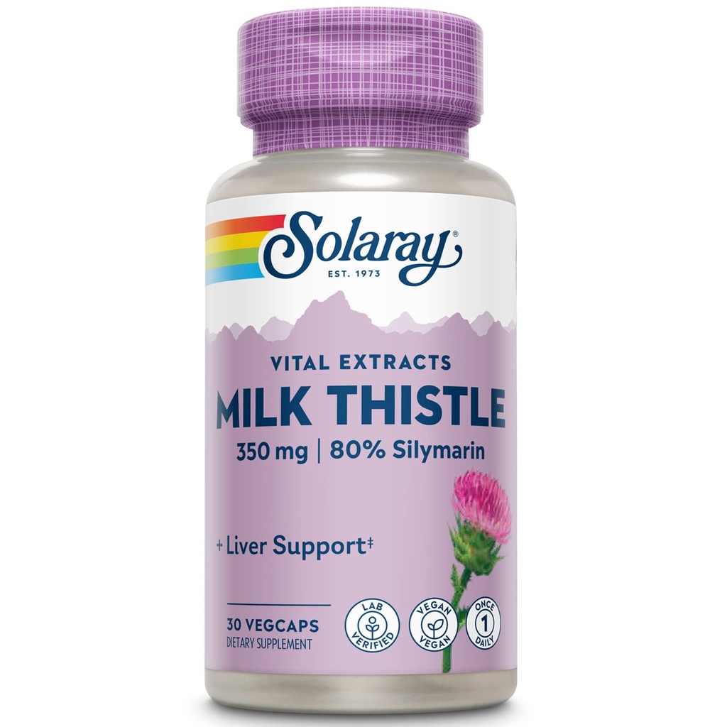 SOLAרי חלב זהtle Seed לחלץ 350 מ"ג מבטיח ל 80% מכיל Silymarin, תמיכה חיה מסורתית, טבעונית ומעבדה המאומתת על איכות, 60 יום החזר כספי, 30 משרתים, 30 VegCaps, 30 VegCaps.
