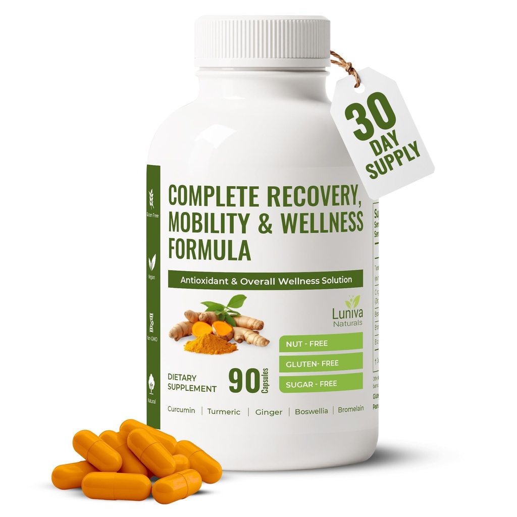 Turmeric Curcumin Supplement with Ginger, Boswellia, Bromelain & Black Pepper – High in Antioxidants – Supports Joint Health, Mobility & Recovery – Natural, Non-GMO, Third-Party Tested – 90 Capsules