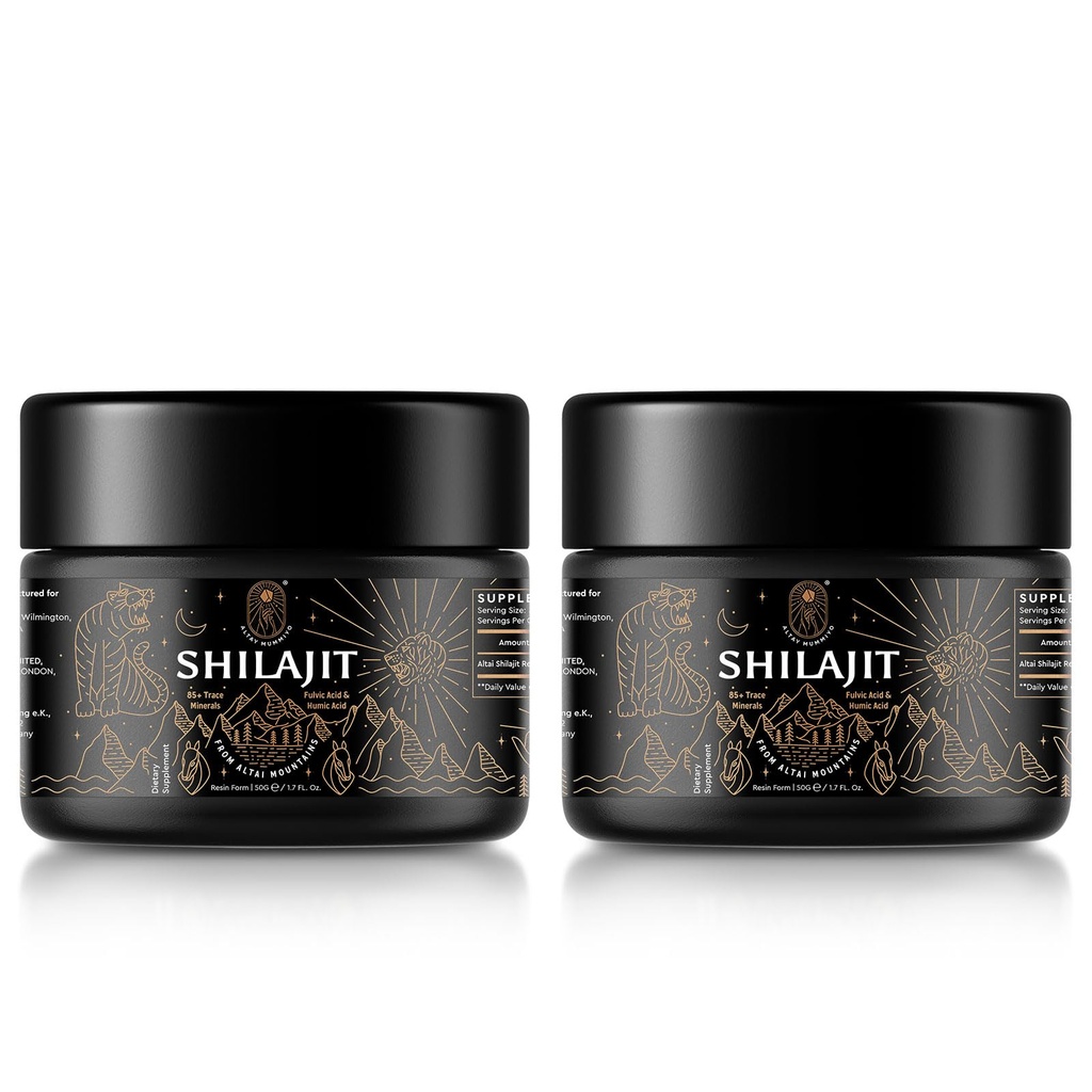 Shilajit Resin עם Fulvic Acid & Trace מינרלים, המקורי סיביר שילאג'יט טהור עם 85+ תוסף חומצה תרמית עבור אנרגיה & Immune System - 100 משרת / 50g (2 Pack), Gel