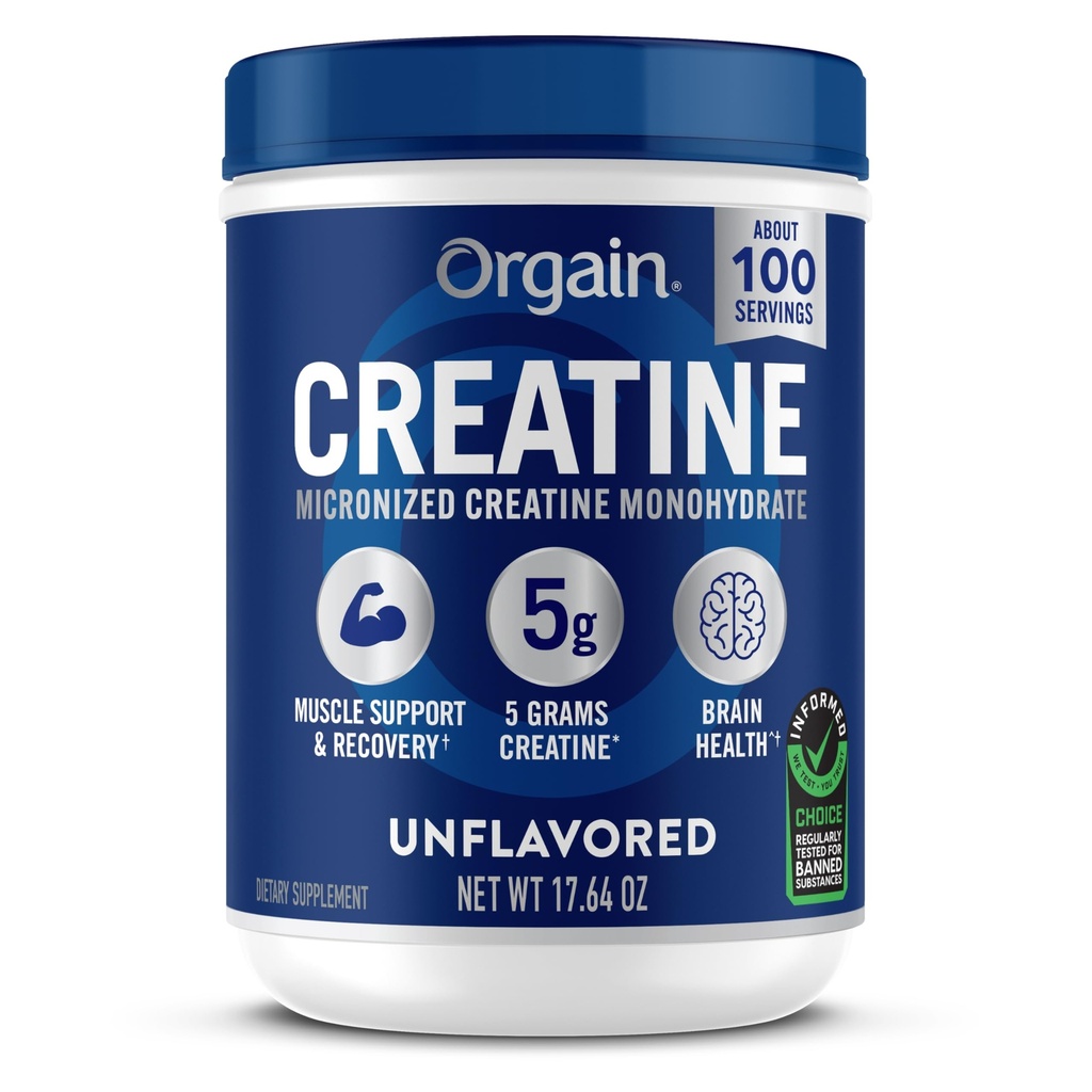 Orgain 5g Creatine Monohydrate Micronized Powder, Unflavored, 100 Servings