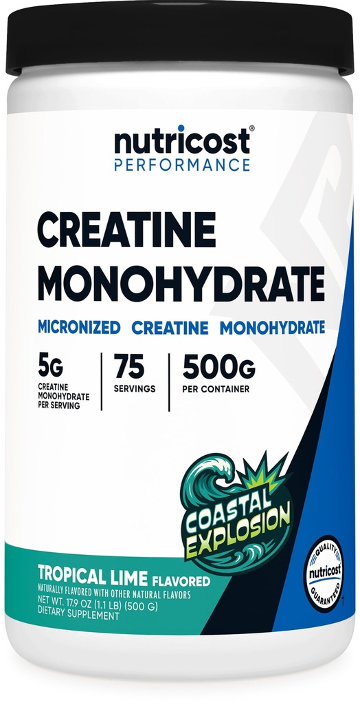 אבקת Accost Creatine Monohydrate (Coastal Explosion, 500 דקדוק) - תוסף Micronized Creatine - טבעוני, GMO-Free, Gluten Free