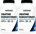 Nutricost Creatine Monohydrate 3,000 מ"ג, 180 קפסולות (750 מ"ג פר קפסולה) - Gluten Free, non-GMO (Pack of 2)