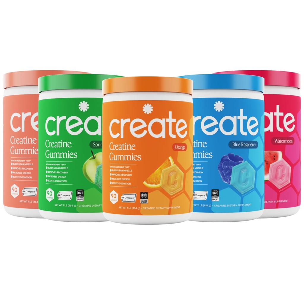 צור Creatine Monohydrate Gummies - High Five Bundle - Sour Peach, Sour Apple, Watermelon, Blue Raspberry & Orange - Creatine Gummies for Women & Men, NSF מוסמך, צד שלישי נבדק, (5-Pack)