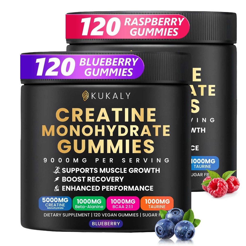 Creatine Monohydrate חניכיים עבור גברים ונשים, 9000MG Creatinemies סוכר חינם - BCAA 2:1, B12 B6 עבור כוח Boost, Focus & Endurance, טבעוני, non-GMO