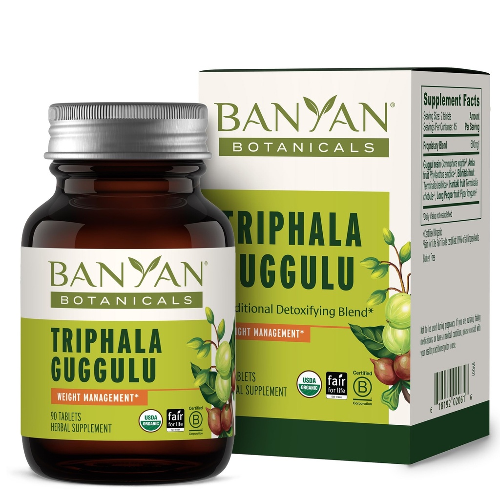 Banyan הבוטנים Triphala Guggulu - תוסף אורגני Triphala עם Guggulu Resin ­­ - Herbal Detox תוספת לתמיכה בריא העיכול * - 90 טבליות - Non-GMO Sustainly Sourceed טבעוני טבעוני