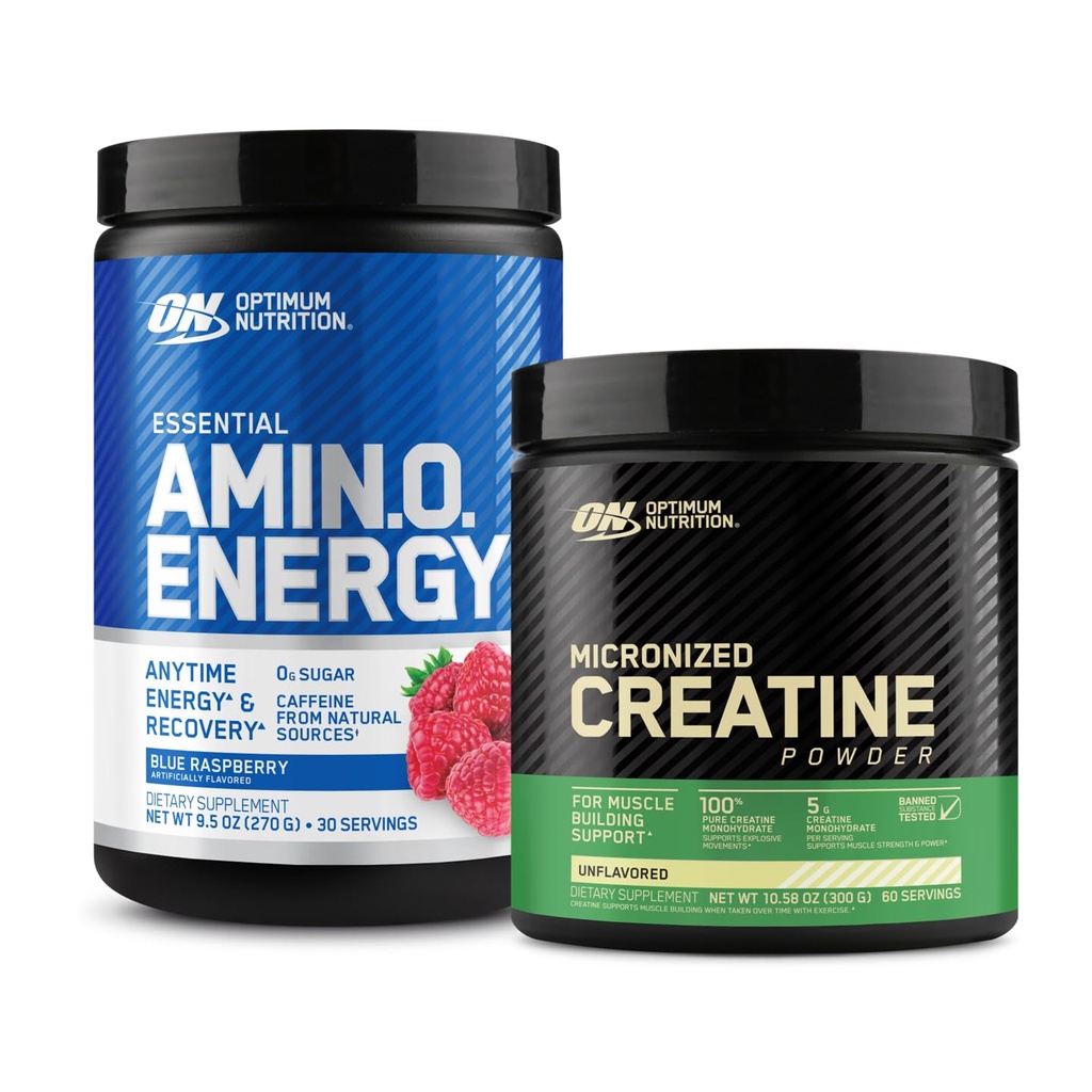 Optimum Nutrition Amino Energy - Pre Workout with Green Tea, BCAA, Amino Acids & Micronized Creatine Monohydrate אבקת, Unflavored, Keto Friendly, 60 לשרת