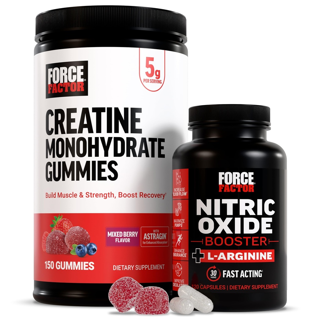 כוח גורם Creatine Gummies, 5 גרמים Creatine Monohydrate, ברי מעורב, 150 מסטיקנים, 30 המשרתים Nitric Oxide Booster, Fast-Acting Formula with L-Arginine, 120 קפסולות