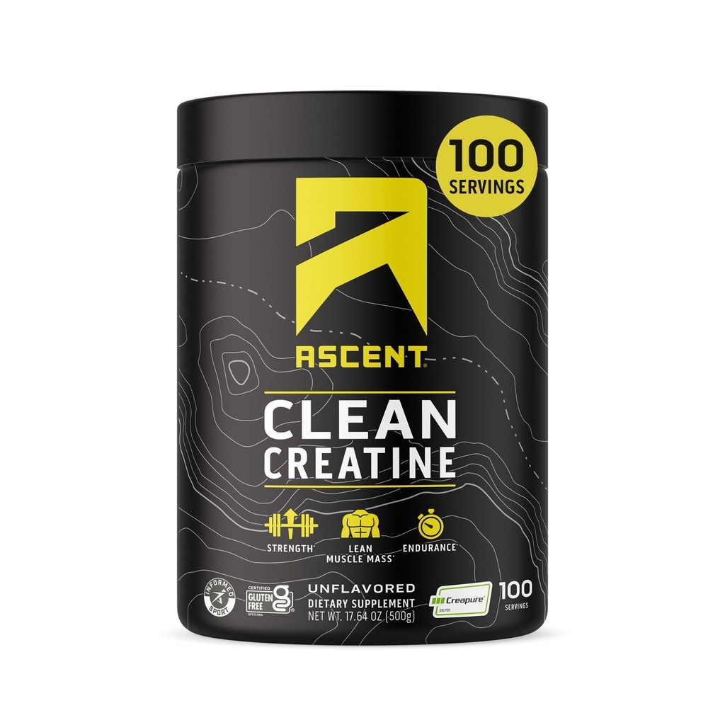 Ascent ניקוי Creatine Monohydrate אבקת - 5G Per המשרת, Creapure Creatine תוסף - Unflavored, 100 משרתים