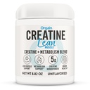 Orgain Micronized Creatine Monohydrate Lean אבקת שריר עם פלטפורמת Metabolism, Unflavored, 50 משרתים, תומך כוח שרירים ובריאות המוח, ללא חלב או סויה, Gluten חינם, טבעוני