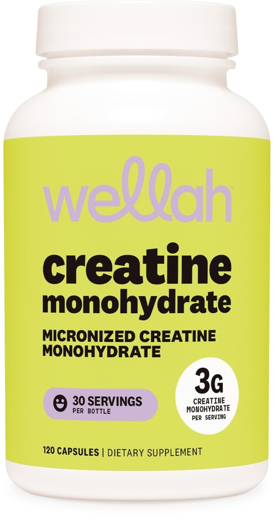 Wellah Creatine Monohydrate קפסולות (3000 מ"ג) 120 קפסולות - Micronized Creatine, 30 משרתים
