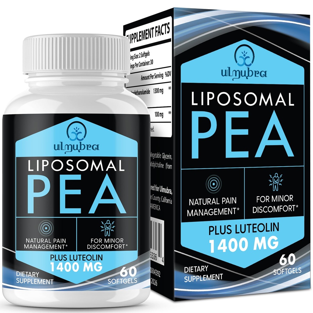 Liposomal Palmitoylethanolamide 1300 MG Plus Luteolin 100 MG, Absorption, Micronized Pea תוספת עבור discomfort Management, 60 Softgels