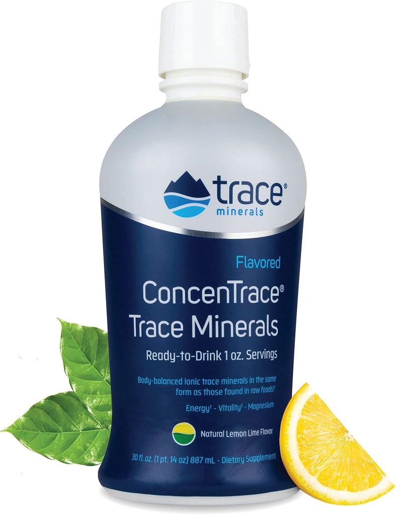 Trace מינרלים ConcenTrace - מינרלים נוזלי עם Magnesium & ויטמין C - תוספת תזונתית עם White Grape & לימון Juice - לימון טבעי Lime Flavor, 30 oz (30 משרתים)