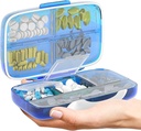 Travel Pill Organer - Airtight Medicine Case for Travel Portable Pharmacy Box with Labels Container 8 השוואתי תרופות הולדר יכולות גדולות מדי יום (כחול)