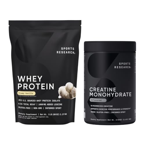 מחקר ספורט ® Creatine Monohydrate (100 משרתים) ו-Villa Whey חלבון (63 משרתים), הדינאמי Duo עבור Lean שריר בניין, שיפור ביצועים, כוח ועבודה התאוששות - ספורט חומרים מזינים