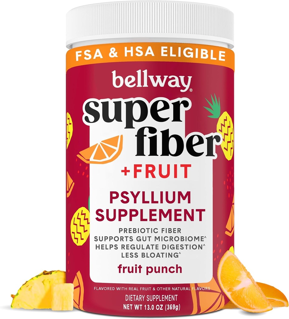 Bellway Super סיבים אבקה + פירות, סוכר חינם אורגני Psyllium Husk אבקת סיבים עבור סדירות, Bloating Relief & Digestive בריאות, צמחי מבוסס, פירות Punch (50 משרתים)