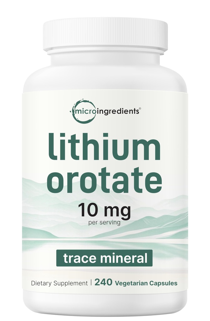 Lithium Orotate 10mg, 240 Veggie Capsules | 5mg Per Capsules | High Bioavailability Trace Mineral | Healthy Aging, Brain Supplement, & Mood Support | Non-GMO, Gluten Free