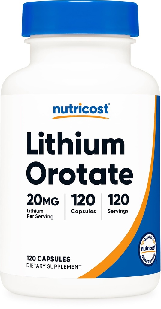 Nutricost Lithium Orotate (20mg) 120 Capsules - Vegan, Gluten-Free, GMO-Free