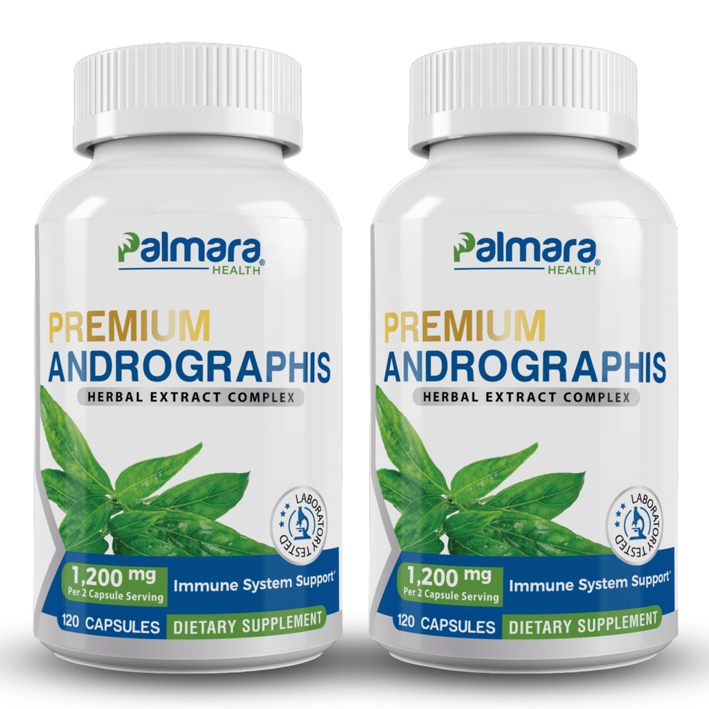 פלמה בריאות Premium Andrographis Paniculata לחלץ 2 Pack - 1,200 מ"ג (100 מ"ג אנדרוגרף) לשרת, Non-GMO, טבעוני, Gluten Free