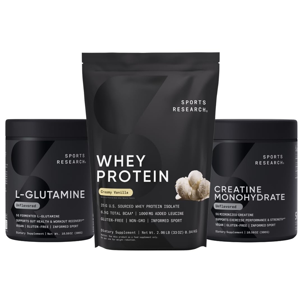 ספורט מחקר מטריקס - Whey Isolate אבקת חלבון 2.1lb + L-Glutamine 10.58 Oz + Creatine Monohydrate 10.58 Oz
