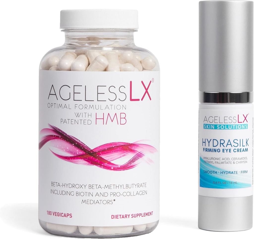 AgelessLX תוספת קפסולת לנשים עם HMB hydrosilk Eye Cream Bundle