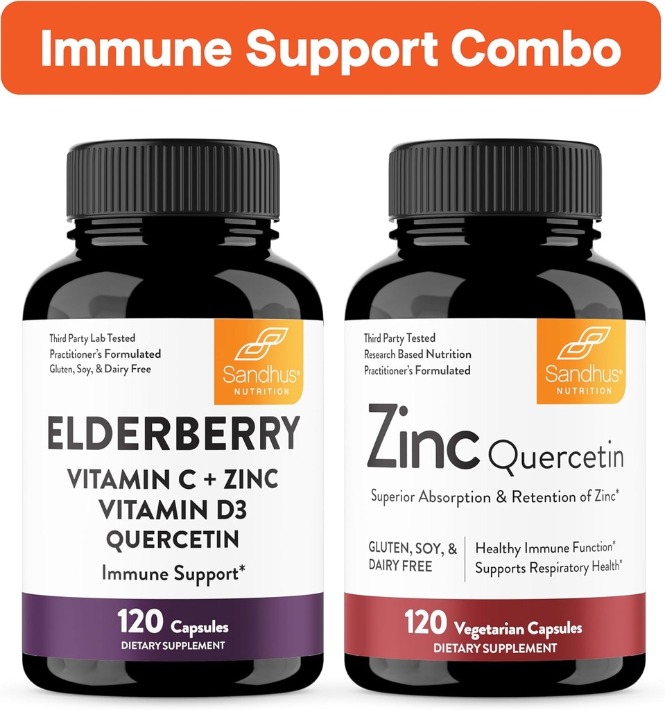 תמיכתה של סנדו | Elderberry & Zinc Quercetin קפסולות Bundle | תמיכה ב- Immune Health