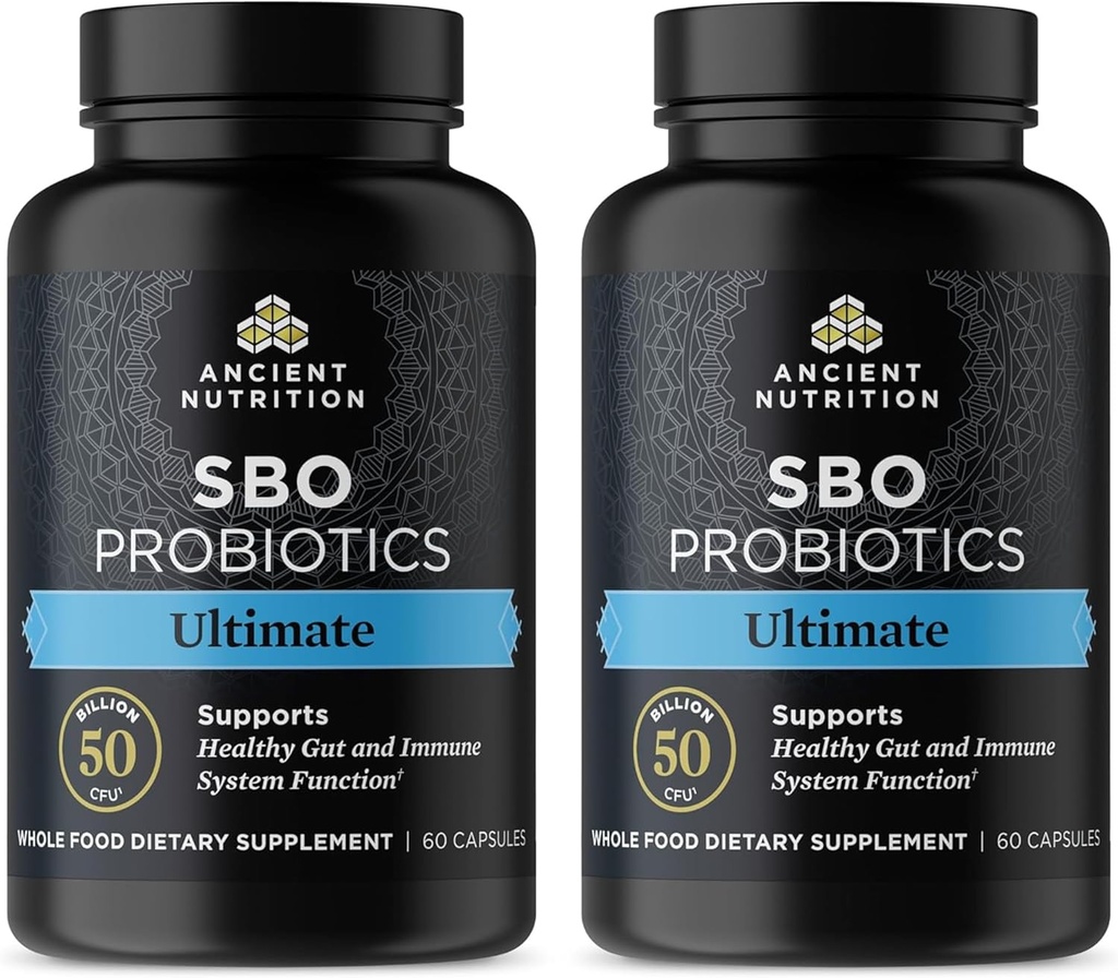 תזונה עתיקה פרוביוטיקה, SBO Probiotics Ultimate 50 מיליארד CFUs* / משרת, Digestive ו- Immune Support, Gluten Free, Ancient Superfoods בלנדר 60 קפסולות (2 Pack)