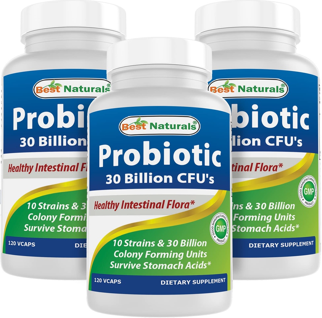 Best Naturals Probiotic 10 Strains 30 מיליארד Shelf Stable 120 Veggie Caps (120 Count)
