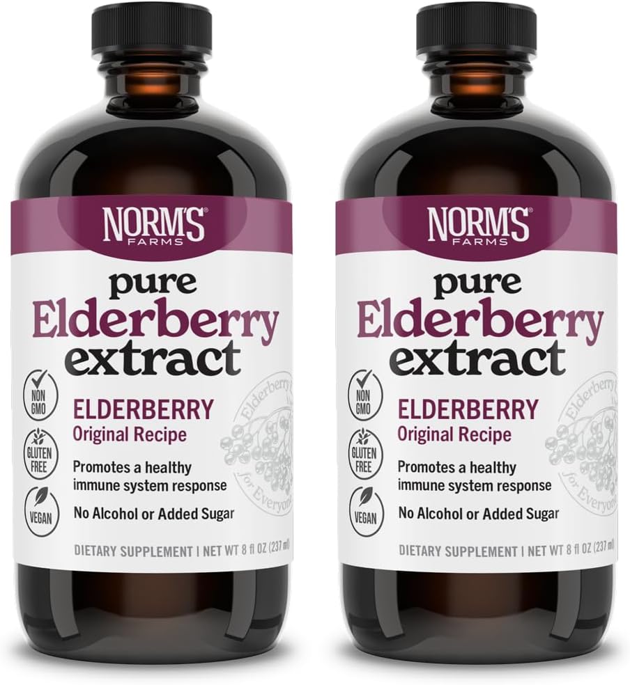 החווה של נורם Pure Elderberry לחלץ 2PK - עשוי רק מבוגרים בארה"ב - Immune, Antioxidant Support, No added Sugar, Additives, טבעוני, Gluten-Free, non-GMO, Tincture אלכוהול חינם - 8 Oz