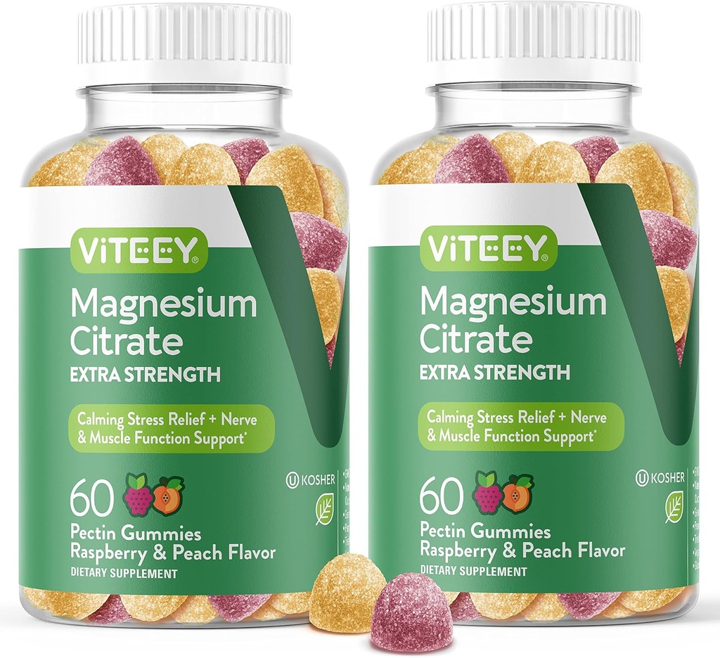 VITEEY Magnesium Gummies למבוגרים - 170 מ"ג של מגנזיום Citrate Gummy עבור Calm, Sleep, Nerve & השרירים פונקציות תמיכה - טבעוני, Gluten Free - 120 הרוזן