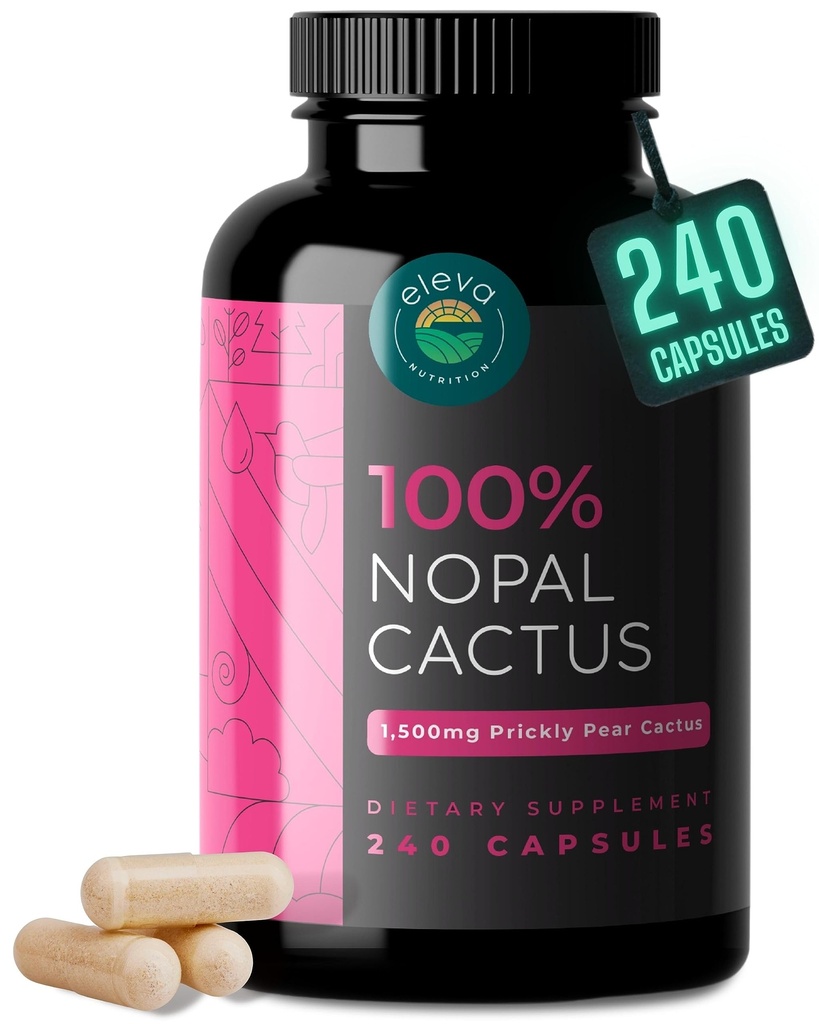 Nopal Cactus קפסולות 1500 מ"ג - אורגני Sun-Dried Prickly Pear Cactus פירות אבקת & Black Pepper לחלץ עבור Absorption- Natural Prickly Pear תוסף Super- סיבים, ויטמינים ומינרלים 240 קפסולות