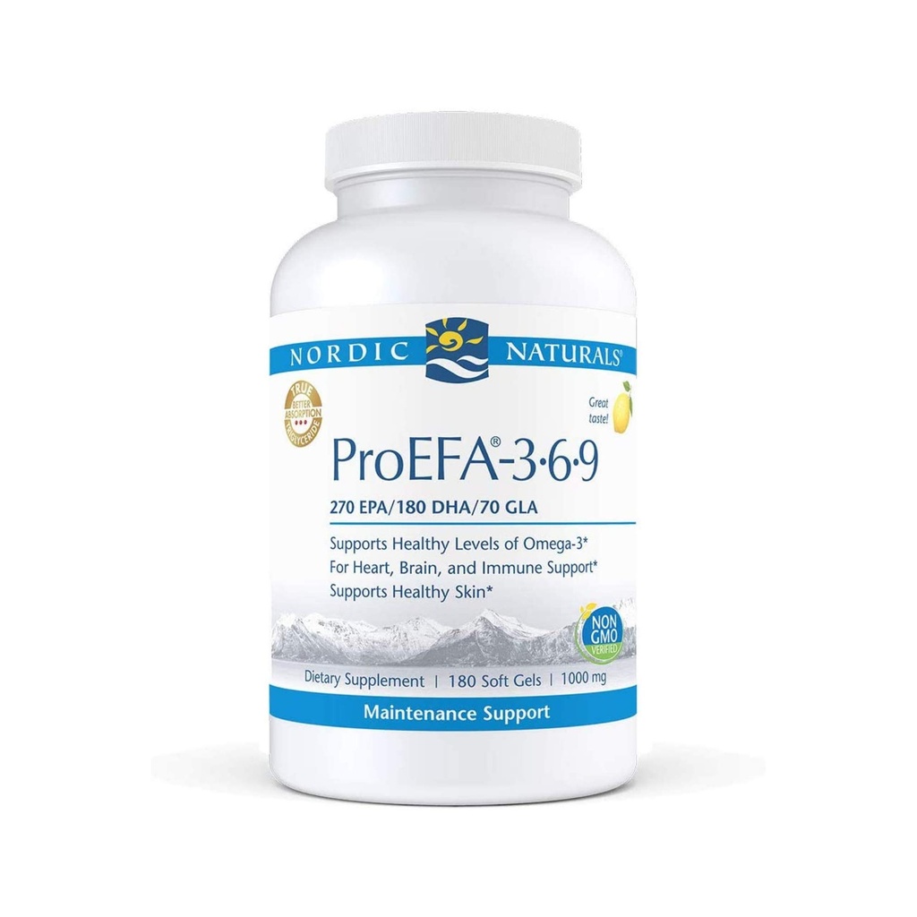 Nordic Naturals ProEFA 3-6-9, Lemon Flavor - 180 Soft Gels - 565 מ"ג אומגה 3 - EPA & DHA עם תוספת GLA - עור בריא, קוגניציה ו- Positive Mood - Non-GMO - 90 משרתים