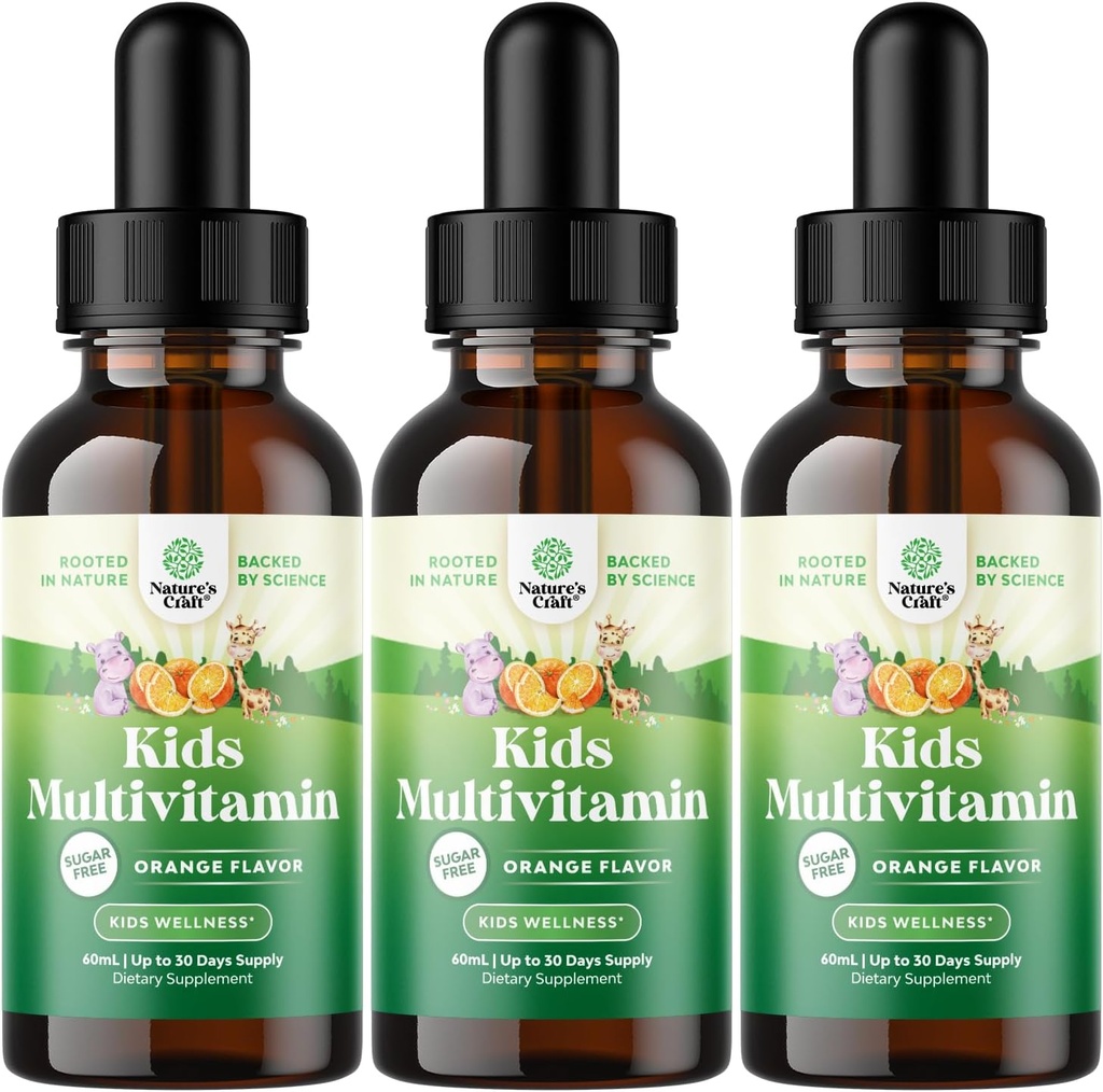 Natures Craft Multivitamin for Kids Immunity Support - יומי טודלר Multivitamin תוספת עם C D3 E B6 ו- D3 נוזל ויטמינים לילדים של כל ימי הביניים - מחלה גבוהה (3 Pack)