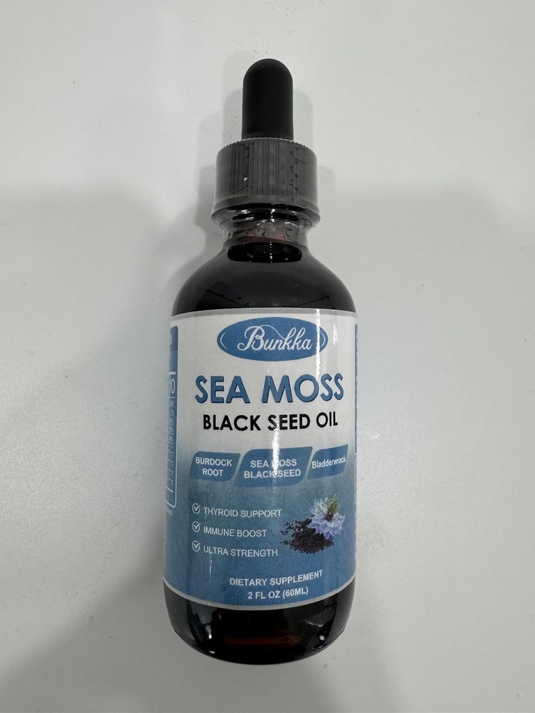 (2 Pack) Sea Mos Black Seed Oil טיפות עם Burdock Root, Bladderwrack &Vitamin C ויטמין D3, Irish Sea Mos Drop for Immune System, Gut, Skin & Energy