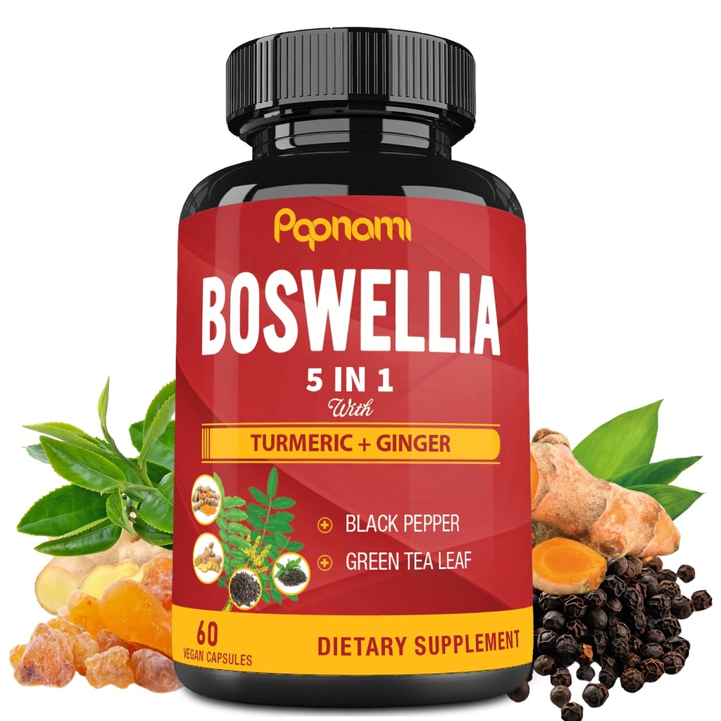 Organic Boswellia Serrata Extract Capsules Combined Turmeric, Ginger, Black Pepper & Green Tea - 60 Vegan Capsules for 2 Months