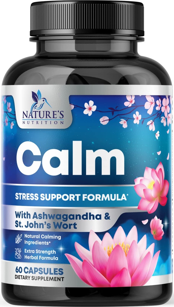 תמיכה טבעית, Unwind & הירגע - Ashwagandha, GABA, Magnesium, L-theanine & More - Natural Focus, Energy & Immune Support - Nature's Non-GMO, טבעוני, Gluten Free, בבקבוק בארה"ב - 120 קפסולות
