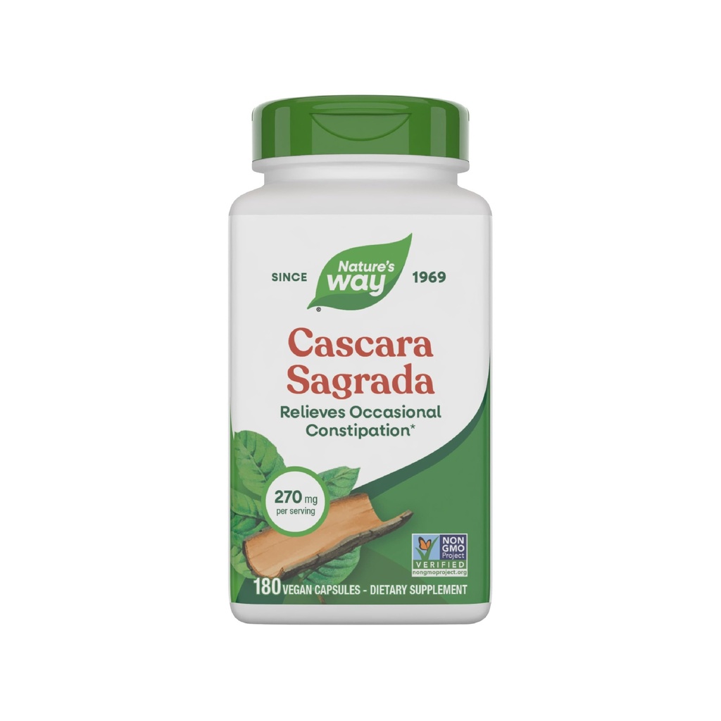 דרכו של הטבע Cascara Sagrada Bark, Occasional Constipation הקלה למבוגרים ולילדים בגילאי 12+, תומך סדירות *, פרויקט Non-GMO מאומת, 270 מ"ג לכל משרת, 180 קפסולות (Packaging May Vary)