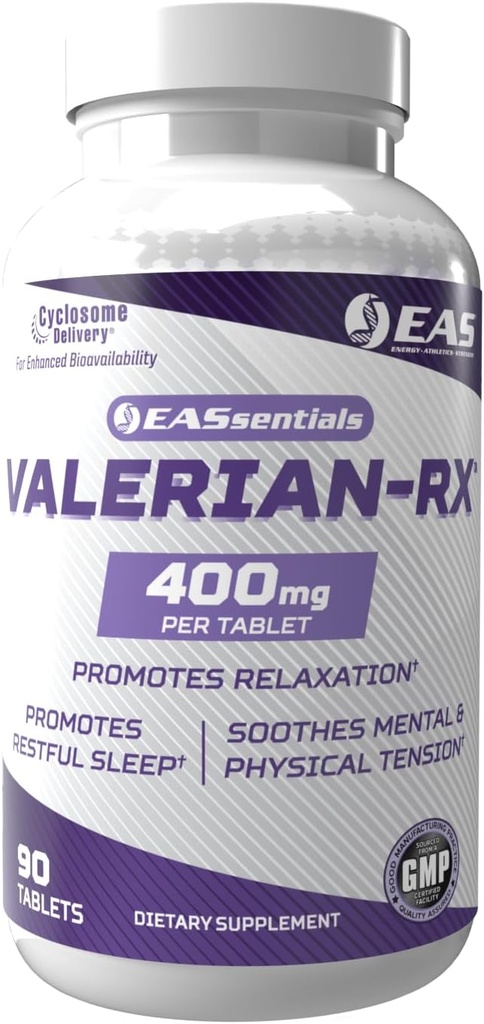 EAS Valan-RX Valan Root 400 מ"ג | קידום מרגיעה ושינה שקטה | Gluten Free, non GMO | Better Absorption with Cyclosome Delivery | 90 טבליות