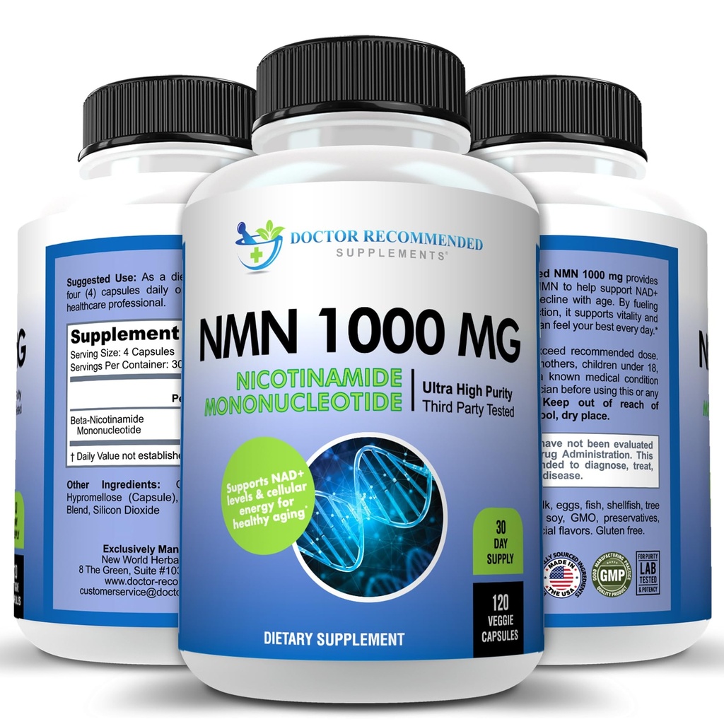 DOCTOR RECOMMENDED SUPPLEMENTS NMN (Nicotinamide Mononucleotide) 500mg, 60 Capsules - Vegetarian Friendly, 30 Servings, Gluten Free, GMO Free